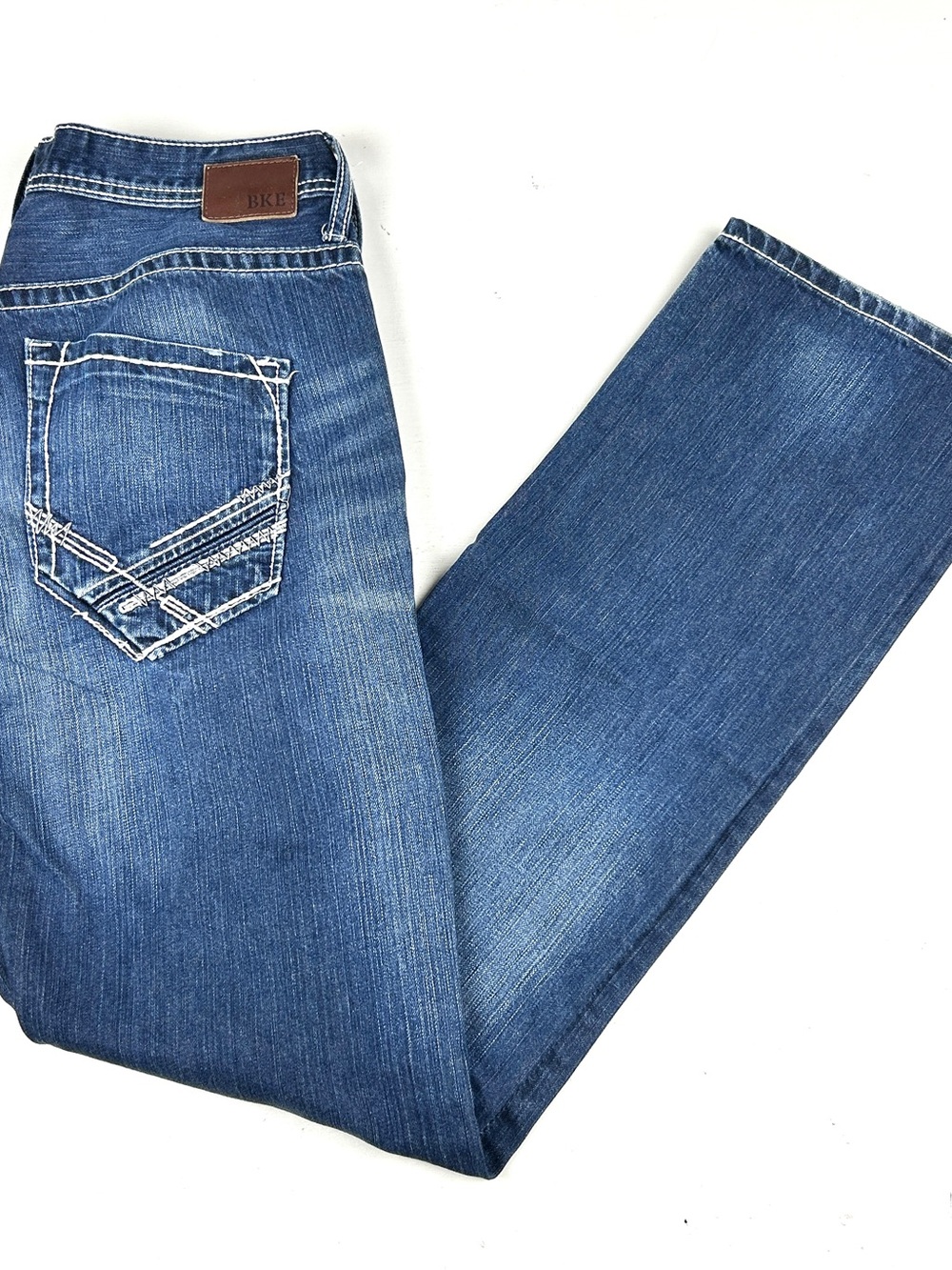 BKE Carter Straight Leg Jeans Mens Size 33L Blue Denim Thick Stitch